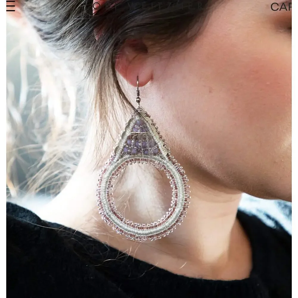 Lori Weitzner Luna Statement Earrings Lavender Drop Circular Artisan Boho